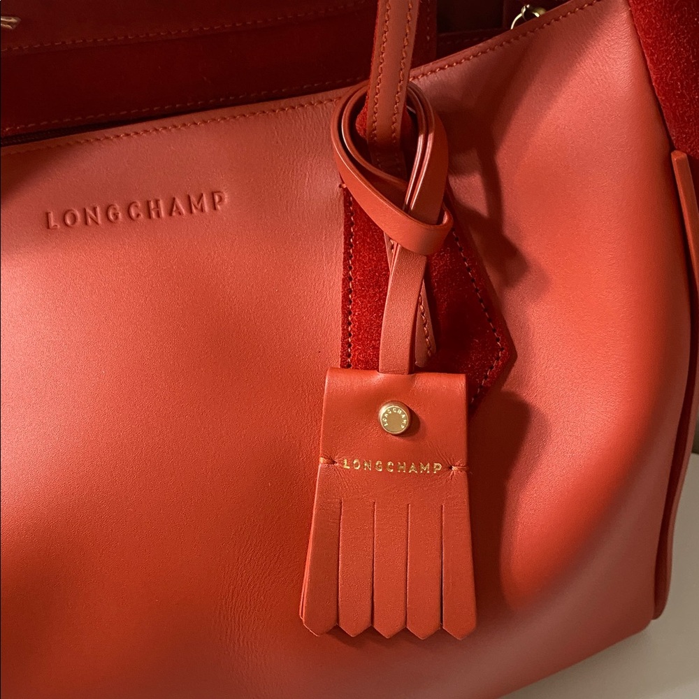 Longchamp Penelope Red Soft Leather & Suede Large Tote Bag - Picture 3 of 15